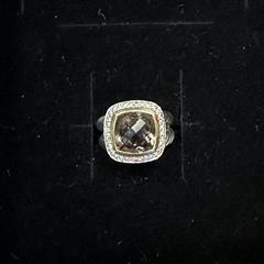 David Yurman Sterling & 18k 14mm Smoky Quartz & Diamond Albion Ring